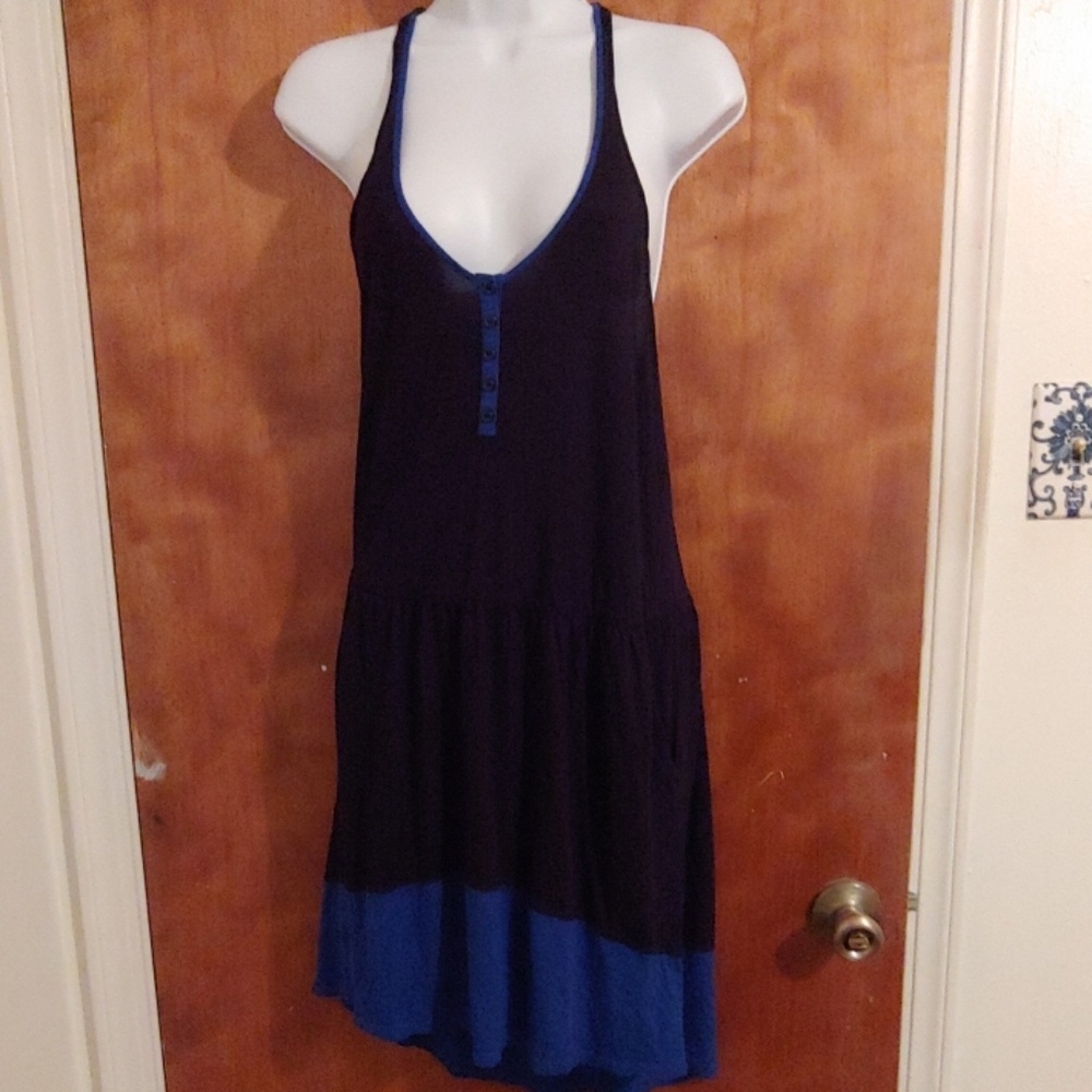 Black blue racerback slip dress